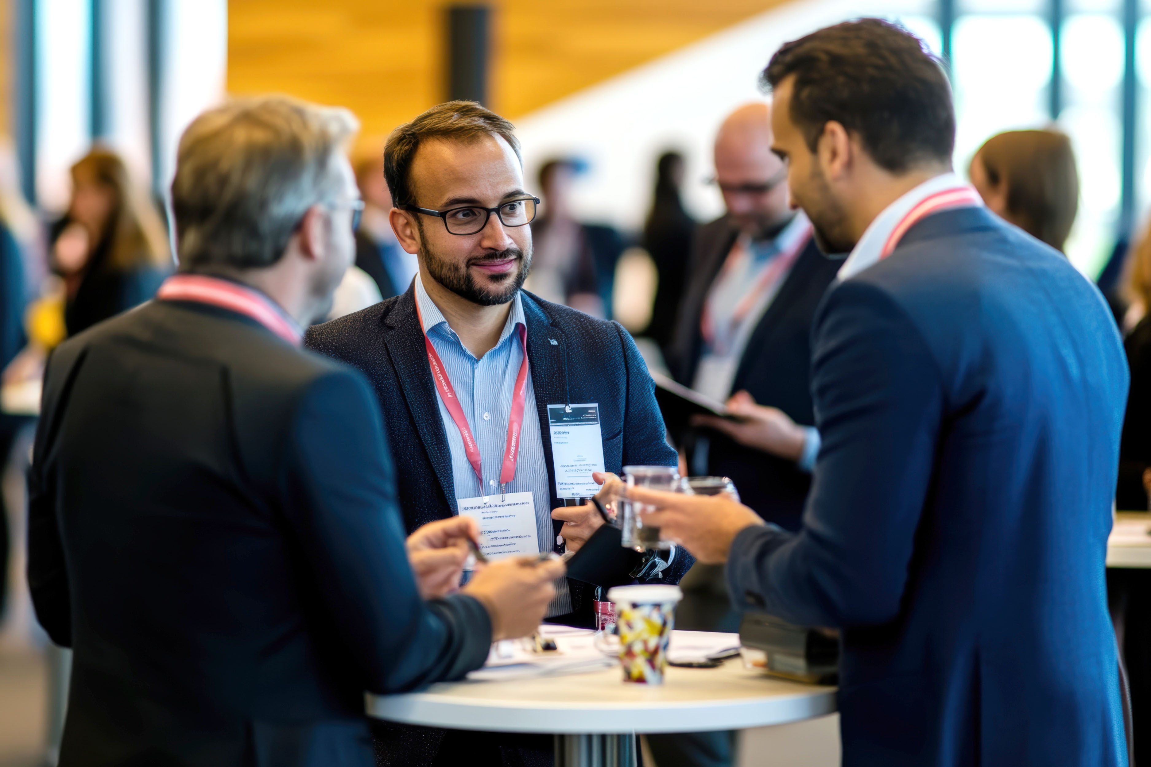 Professionals networking at a conference
